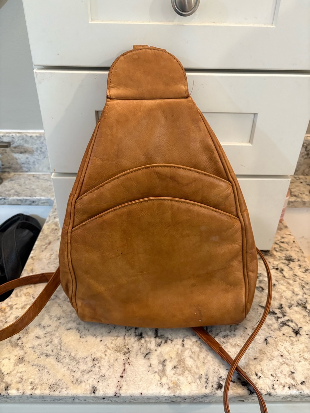 Classic Tan Leather Sling Backpack - Unbranded